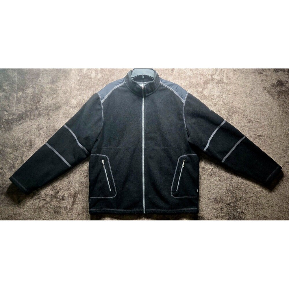 Tommy Bahama Mens Size Large Zip Up Fleece Jacket Black High Neck Pockets